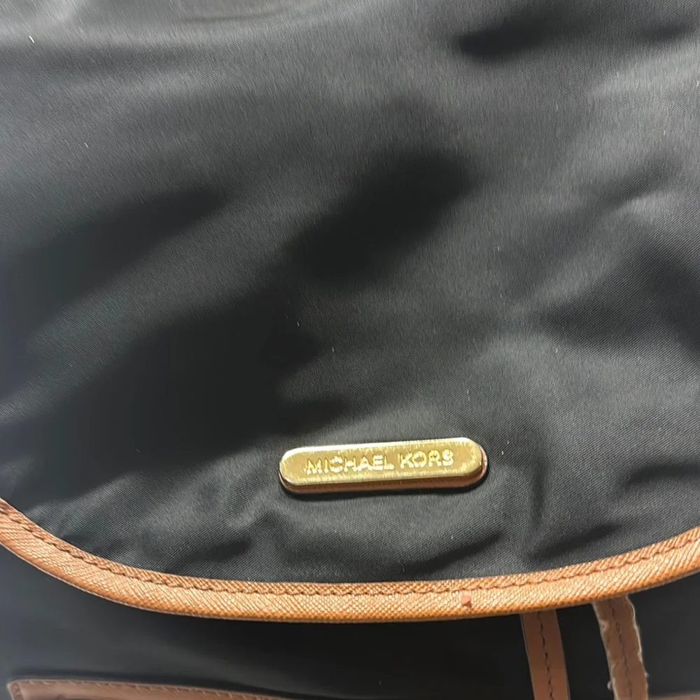 Michael Kors Black and Tan Backpack with Leather Accents